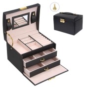 UNIQ 3-Layer Classic Jewellery Box in Leder S118 - Schwarz