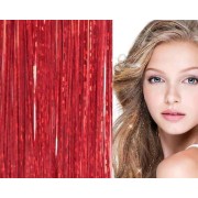 Bling Silver glitter hair Extensions 100 pcs glitter hair strand 80 cm - Red