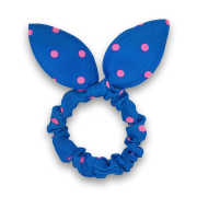 Scrunchie m. Bunny Ears - blau m. pinken Tupfen