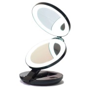 Beidseitiger Taschenspiegel / Reisespiegel mit LED und 10-facher Vergrößerung - schwarz