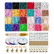 Clay Beads - KREA DIY Acrylic Bead Jewelry Kit with Beads in Happy Colors, Elastic Bands, Clasps, Scissors - 1 Box with 24 Compartments